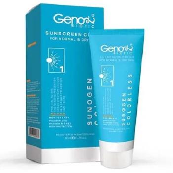 کرم ضد آفتاب سانوژن بی رنگ ژنوبایوتیک SPF50 مناسب پوست خشک و معمولی